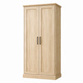 Armadio a due ante in legno effetto rovere con maniglie in acciaio 200x90x60 cm