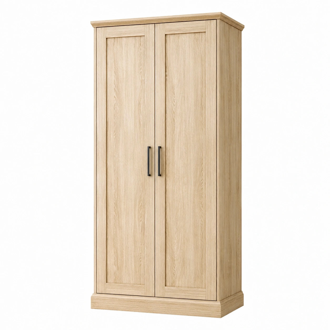 Armadio a due ante in legno effetto rovere con maniglie in acciaio 200x90x60 cm