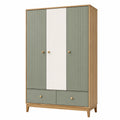 Armadio a Tre Ante in Legno con Laminato Verde e Bianco