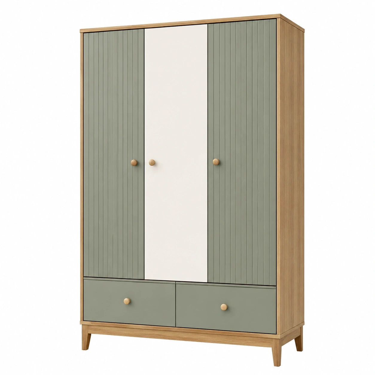 Armadio a Tre Ante in Legno con Laminato Verde e Bianco