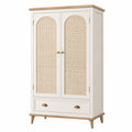 Armadio in Legno Massello e Rattan con Cassetto Bianco