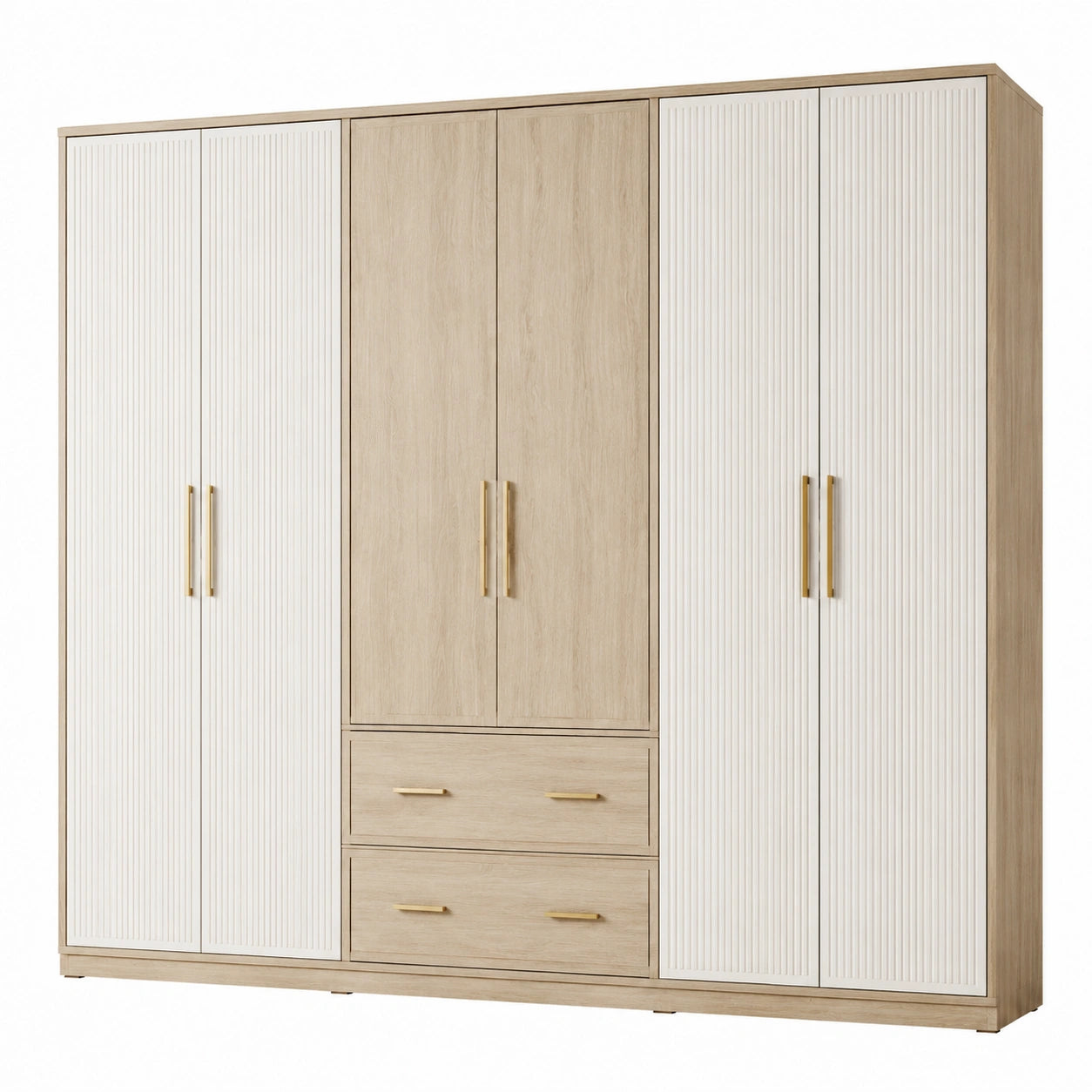 Armadio a 6 Ante in Truciolato con 2 Cassetti Rovere Bianco