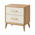 Comodino con 2 cassetti in legno e metallo color rovere e bianco