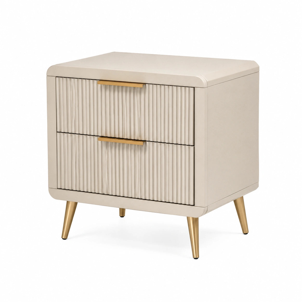 Comodino in MDF e metallo con cassetti beige