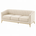 Divano 3 posti in velluto beige con gambe in metallo dorato