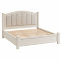 Letto matrimoniale in legno con testiera imbottita in tessuto beige 200 cm x 160 cm
