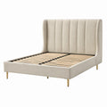 Letto matrimoniale tessuto beige con struttura in legno e gambe in metallo 200x160 cm