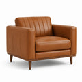 Poltrona in Pelle con Gambe in Legno, Marrone