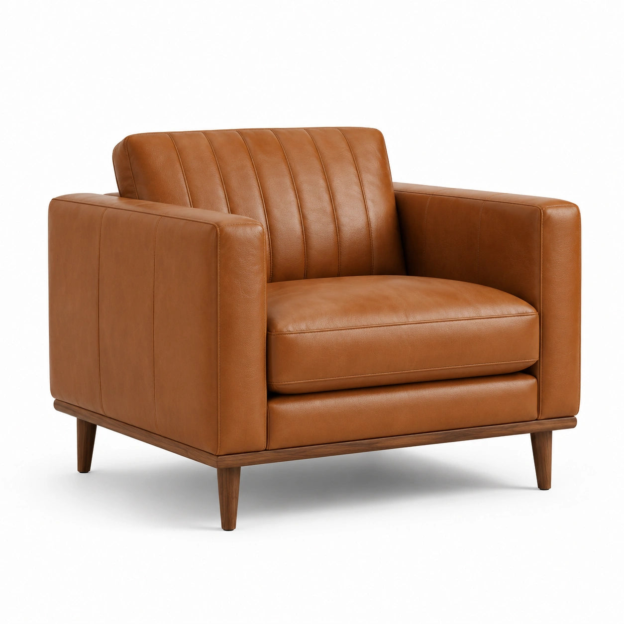 Poltrona in Pelle con Gambe in Legno, Marrone