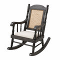 Sedia a dondolo in legno con schienale in rattan e seduta imbottita nero beige