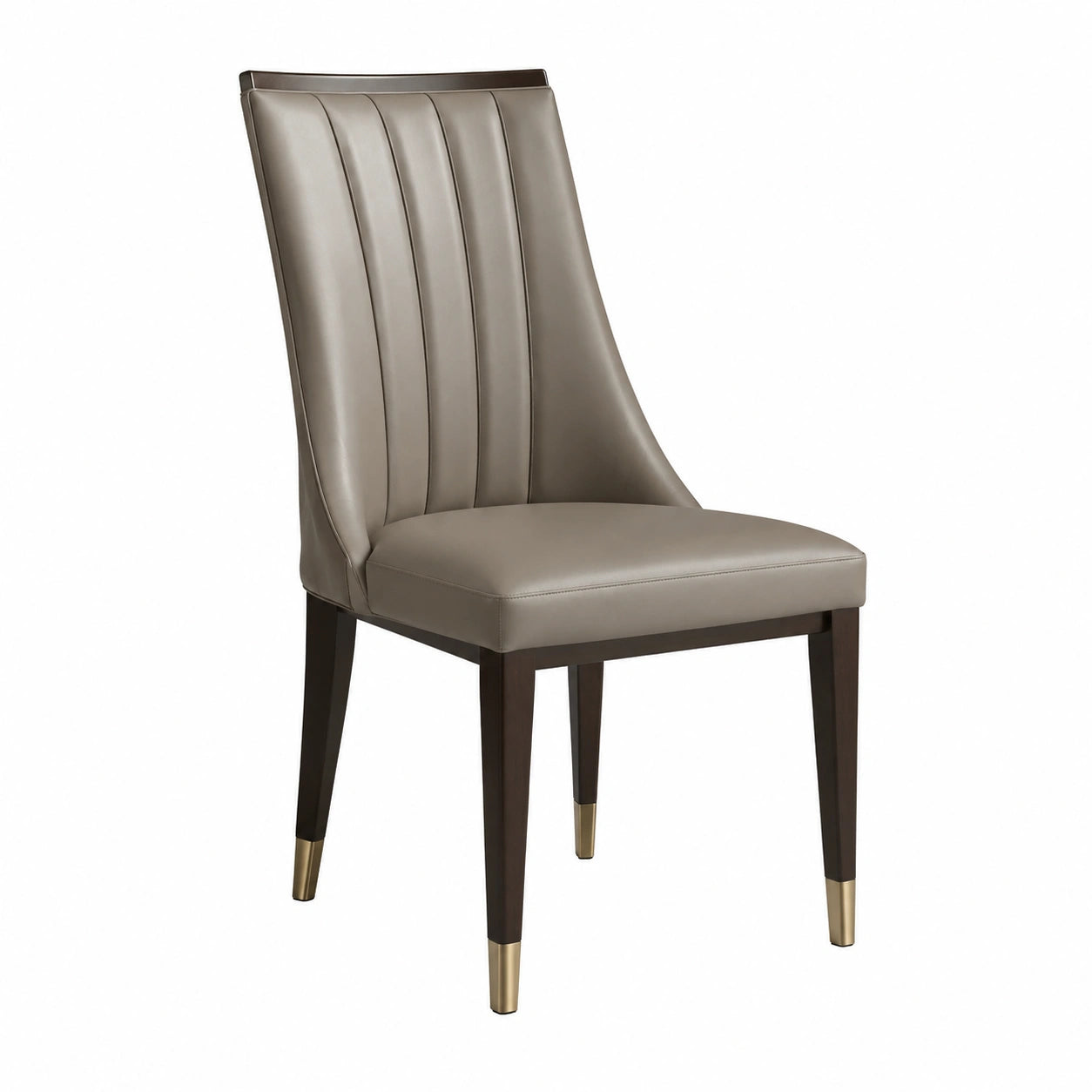 Sedia da pranzo in finta pelle con gambe in legno e dettagli in ottone, beige