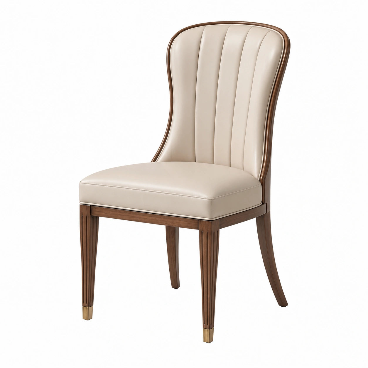 Sedia in Legno di Noce e Finta Pelle Beige 92cm