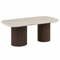 Tavolo rettangolare in marmo travertino e base in legno marrone 200x100x75 cm